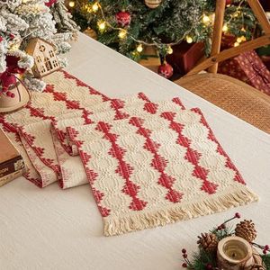 UBRAVE Rood Kerst Tafelkleed, Tafeldecoratie Kerst Adventsperiode, Kerstdiner Tafelloper, Boho Rood Kerst Tafelloper Voor Decoratie, Tafel, Eetkamer, Huis, Feest, Bruiloft, Boho, Kerstmis, 35x220cm