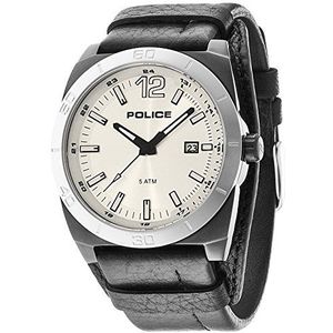 Police Stampede Heren Quartz Horloge met zilveren wijzerplaat analoge Display en zwarte lederen band 14107JSBS/04