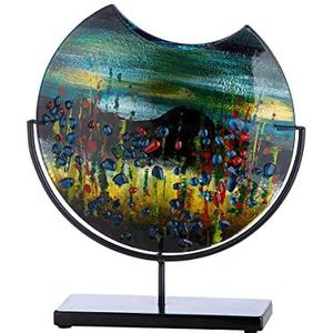 GILDE GLAS Decoratieve Vaas - Handbeschilderd, Op Metalen Voet, 37 Cm Hoog, Meerkleurig