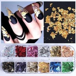 6/12 Grids/Set Onregelmatige Nagels Abalone Schelp Slice Natuurlijke Mica Steen Fragment Polish DIY Manicure Paillette Decoraties-12 Grids -CBY