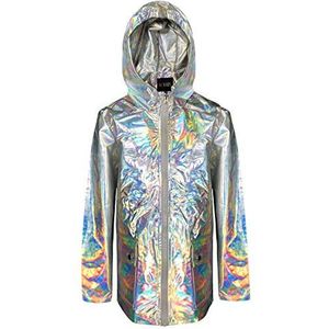 A2Z 4 Kids Meisjes Holografisch Iriserend Glimmend Zilver Regenjas Met Capuchon - Raincoat Shiny Foil Silver 14-15