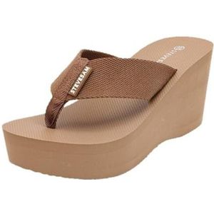 fengqingyunyan0304 Slide, teenslippers voor dames, 8 cm dikke zool, zomerstrandschoenen, voor heren, Kaki, 36 EU