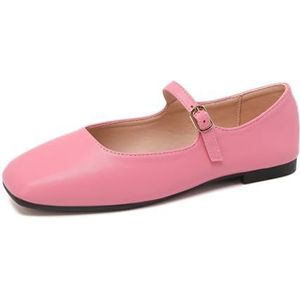 Women's Mary Jane Shoes Comfortable Square Toe Flats Buckle Strap Ballet Flats Comfortable Leather Dress Shoes (Color : Pink, Size : 38.5 EU)
