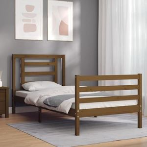 Bedden & accessoires Bedframe met hoofdeinde honingbruin 100x200 cm massief houten meubels