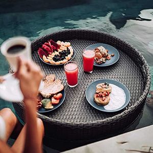 pallet， Ronde drijvende serveertafel en bar - Stijlvolle ontbijttafel op het water - Drijvende bar for bij het zwembad(Black,60X60X15CM)