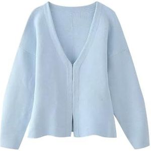 Polyester Oversized V-hals Vest Vrouwen Grof Gebreide Open Front Lange Mouw Getextureerde Weave Lounge Dragen Herfst Gelaagde Stuk Gezellige Lezen Compan, Hemelsblauw_m, One size