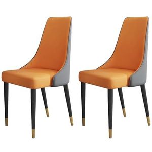 Meal Chairs Armloze PU lederen eetkamerstoel set van 2, keukenstoelen met hoge rug en metalen poten, vrijetijdsstoelen for thuis keuken restaurant woonkamer(Orange Gray)