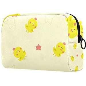 Dames Make-up Tas Meisje Cosmetische Tassen Toilettas Organizer Pouch met Rits 7.3x3x5.1 Inch Yellow Chick