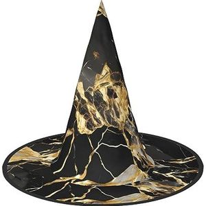ZISHAK Zwarte marmeren textuur gouden Halloween heksenhoed voor vrouwen,ultieme feesthoed voor beste Halloween-kostuumensemble