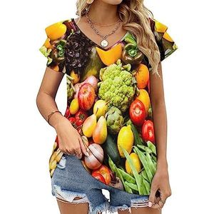 Vegan Food Fruit Casual tuniek tops ruches korte mouwen T-shirts V-hals blouse T-shirt