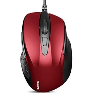 TECKNET Muis met kabel, computermuis met 6 knoppen, 6400 dpi, ergonomische optische zakelijke bekabelde muis voor pc, laptop, USB-kabel 150 cm