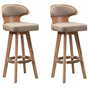 Barkruk Barkruk Barkrukken Set van 2 STKS Zacht Linnen Seat Bar Stoelen Ontbijt Keuken Counter Stoelen Massief Houten Benen Hoge Krukken met Rugleuningen & Voetsteunen