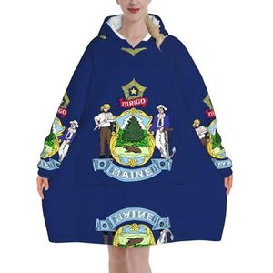 Oversized Maine State Flag Hoodies Vrouwen Uk Pluizige Deken Hoodie Sherpa Vrouwen Fleece Draagbare Deken Mannen