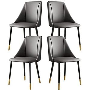 GEIRONV Set van 4 Keukenstoel, Carbon stalen frame kantoor lounge stoelen lederen zijkantje woonkamer eetkamer stoelen Eetstoelen (Color : Gris)