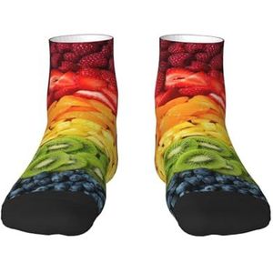 Fruit Rainbow Print Veelzijdige Sportsokken voor casual en sportkleding, geweldige pasvorm voor voetmaten 36-45, Fruit Regenboog, Eén Maat