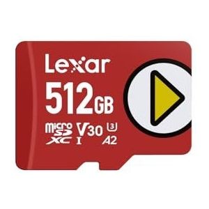 Lexar Play Micro SD kaart 512GB, MicroSDXC UHS-I, tot 205 MB/s lezen, 140 MB/s schrijven, klasse 10, U3, V30, A2, 4K video, hoge snelheidskaart voor switch/draagbare game-apparaten/smartphone