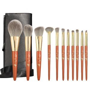 MQPALZKD Make-upborstelset Beginner Zacht 11-delig Draagbaar South Elm Houten handvat Schoonheidstools(D)