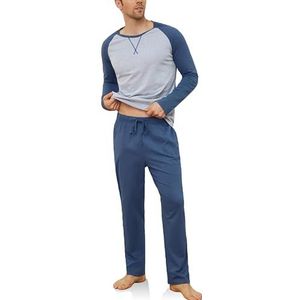 Heren Pyjama Lang Kotoen, Winter Katoenen Tweedelige Pyjama Set Top & Bottom met Zakken en Zachte Riem Nachtkleding Pjs Sleepwear