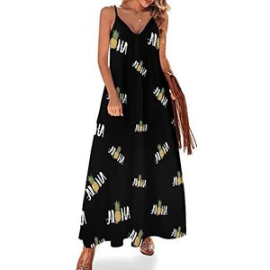 Hawaii Ananas Aloha Zomerjurk voor dames, maxi-jurk, V-hals, mouwloos, spaghettibandjes, lange jurk