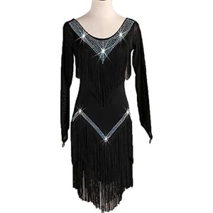 MLYYX Fringe Latin Performance -Jurken Salsa Dance Kostuum Cha Cha Ballroom Dance Desse Dames Tango Training Dance Dress Salsa Dancewear,zwart,L