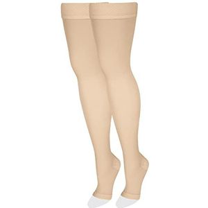 NuVein Medische compressiekousen, 20-30 mmHg ondersteuning, dijlengte voor dames en heren, open teen, lichtbeige, 2X-Large