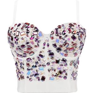 GIALERAS Sprankelende Strass Vrouwen Corset Kralen Lady Corset Strass Charmante Bustier Kleurrijke Nachtclub Party Vrouwelijke Camis Vrouwen Crop Tops Vrouwen Buikdans Kostuum Glanzende Korset Crop