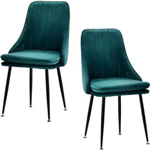 SAFWELAU Accentstoelen modern design eetkamerstoelen keuken aanrechtstoelen set van 2, fluweel gestoffeerde zitting woonkamer hoekstoelen met metalen poten, slaapkamermeubilair (kleur: groen)