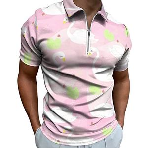 Witte zwaan in roze Sweet River heren poloshirt met rits T-shirts casual korte mouw golf top klassieke pasvorm tennis tee