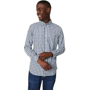 Maine Heren grafiek geruit shirt met lange mouwen, Wit, S