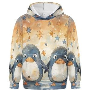 KAAVIYO Aquarel Fancy Pinguïn Leuke Hoodies Atletische Hoody's Leuke 3D-Print Sweatshirts voor Meisjes Jongens, Patroon, L