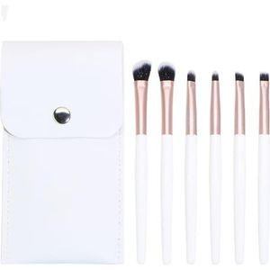 Make-upborstels, Blush-borstel, Make-upborstelset, Make-upborstels, 6 x cosmetische borstelset, draagbaar, met oogschaduw, wenkbrauwborstel, oogmake-uptool(White)