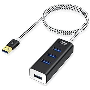 CableCreation 4-Poorts USB 3.0 Hub Met 1,5 M Lange Verlengkabel, Splitter 5 Gbps Datasnelheid Voor MacBook Pro, PC, Laptop, Flashdrives - Zwart en Wit