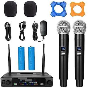 Draadloze Microfoon, UHF Draadloze Microfoon Draagbare Dual Channel Digitale Mic Ontvanger Met Handhelds/Bodypacks/Revers for Kerkvergadering Conferentie(UHF06-3)