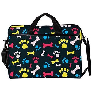 EZIOLY Hond Poot Prints en Bones 14 Inch15 Inch Laptop Schoudertas Crossbody Aktetas Messenger Sleeve voor 13 Inch tot 14 ""Laptop, Meerkleurig, 11*15in