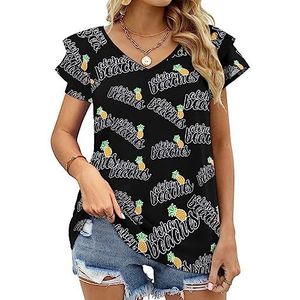 Aloha Beaches Pineapple Casual tuniek tops ruches korte mouwen T-shirts V-hals blouse T-shirt