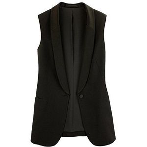 LaoZanA Vrouwen Casual Een Gesp Chiffon Mouwloze Blazer Jas Pak Business Lange Vest Met Pocket Wasitcoat, Zwart, M
