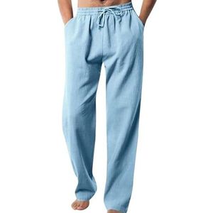 Linnen Broeken For Heren, Lange Zomer, Effen Vrijetijdsbroek, Lichtgewicht, Losse Pasvorm, Zomerbroeken, Wijde Broeken, Casual Joggingbroeken, Strandbroeken, Sportbroeken(Color:Light blue,Size:M)