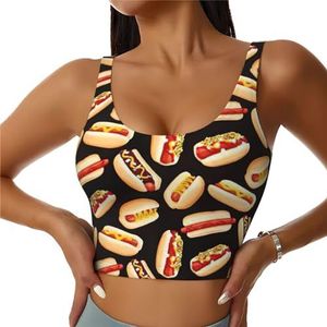 Fun Food Hot Dogs Print Comfortabele Vrouwen Sport Vest Yoga Workout Vest voor Vrouwen Lichtgewicht Zomer, Zwart, S