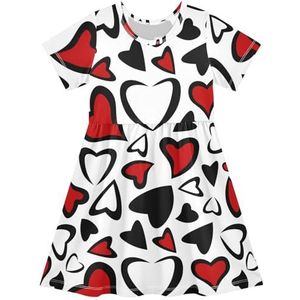 LI ZHI XIN Meisjes Jurk Kinderen Zomer Korte Mouw Ronde Hals Casual Jurken voor Leeftijd 2-8 Liefde Hart Patroon, Meerkleurig, 2 jaar