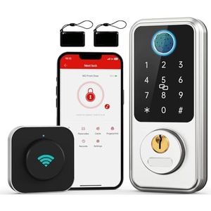 Slim slot Smart Deurslot Keyless Entry Met G2 Vinrafdruk Nachtslot Sloten Toetsenbord Front Elektronisch Slot Remote Home(Silver)