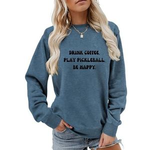 MLZHAN Drinken Koffie Spelen Pickleball Be Happy Sweatshirt Vrouwen Lange Mouw Shirts Pickleball Lover Gift Sweatshirts Tops, Blauw, XXL