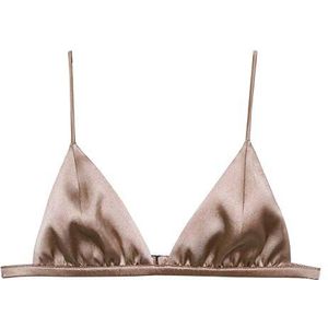 SilRiver Dames beugelloze zijden beha driehoek ademende cups festival T-shirt beha, champagne, M
