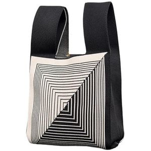 Lente en zomer tas met grotes capaciteit Gestreepte gebreide handtas Tote Tote Out Draagbare opbergtas Koreaanse botsende lijnen handtas (Size : Contrasting black and white lines)