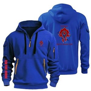 AHYAOFA The H.or.d.e Comfortabele capuchontrui voor heren, sportief sweatshirt met capuchon, lange mouwen, jassen met halve ritssluiting, blauw-3, maat 3XL