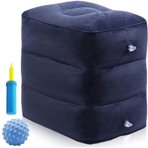 Opblaasbare tussenwervelschijf, beenverhogingskussen, ontspanningskubus, traplagerkubus, schuimkubus, kussen om de benen op te bergen, met luchtpomp en siliconen fasciabal, donkerblauw