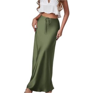 Lange zwierige rok Satijnen A-lijn lange rokken Effen elegante lange rok voor dames Hoge taille Lace Up Party Dames lange rok