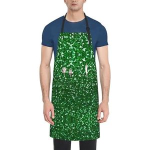 ZhaoYuGoods Jachtpijlen, driehoeken, hertenschorten met zakken voor dames en heren, stijlvolle kookschorten voor keuken, tuinieren, salon, ideale schort met print, Groene pailletten Sparkle, Eén maat