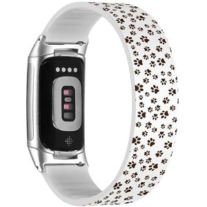 RYANUKA Solo Loop Band compatibel met Fitbit Charge 5 / Fitbit Charge 6 (kat hond bruine poot prints) rekbare siliconen band band accessoire, Siliconen, Geen edelsteen