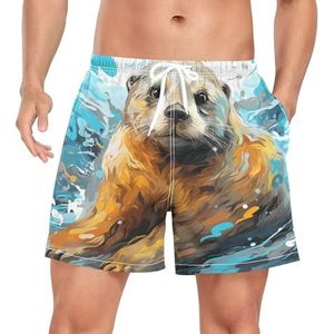 Aquarel Baby Animal Otter Heren Zwembroek Shorts Sneldrogend met Zakken, Leuke mode, S