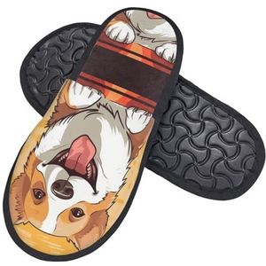 QQLADY Leuke corgi hond pluizige pantoffels voor vrouwen mannen zachte pluche pantoffels pluizige casual huis slippers indoor M, Zwart, Large Wide